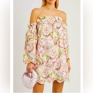 MISA Valerie Floral-Print Off-The-Shoulder Cotton Mini Dress